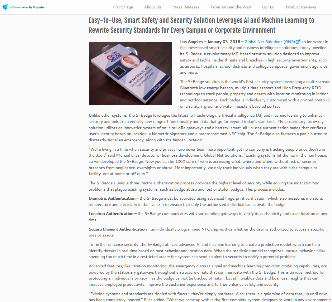 Global Net Solutions Unveils IoT S-Badge for Increased Safety, Security, and Business Insights