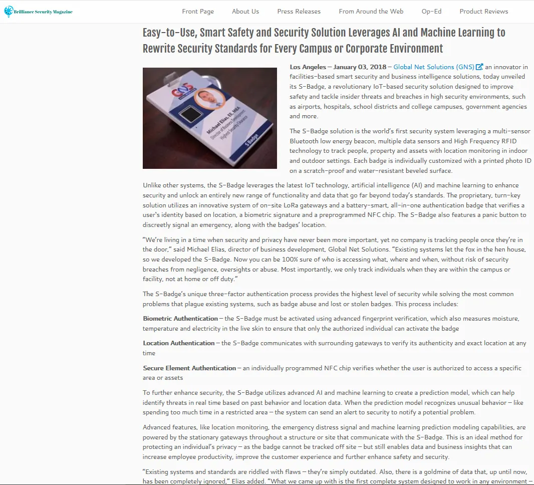 Global Net Solutions Unveils IoT S-Badge for Increased Safety, Security, and Business Insights