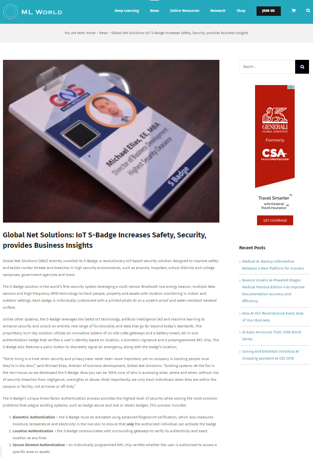 Global Net Solutions: IoT S-Badge Increases Safety, Security, provides Business Insights