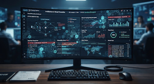 Digital workstation display screen with anti-screen scraping visual privacy overlay and geometric cryptographic patterns.